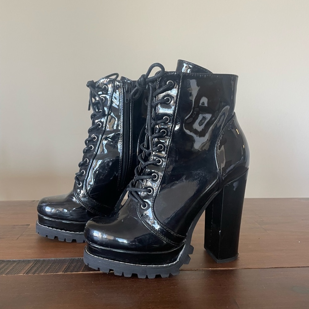 Black Chunky Heel Moto Booties